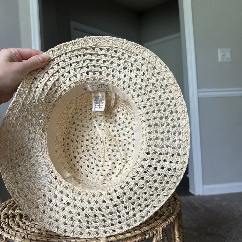 Free People Beige Crochet Woven Straw Sun Hat One Size Summer Beach